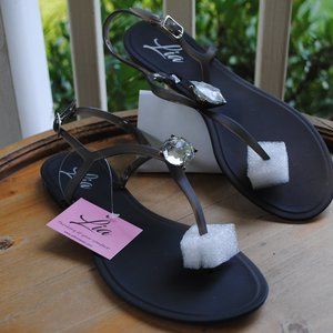 NWT NIB Jelly Sandal Black GIANT Gemstone Diamond